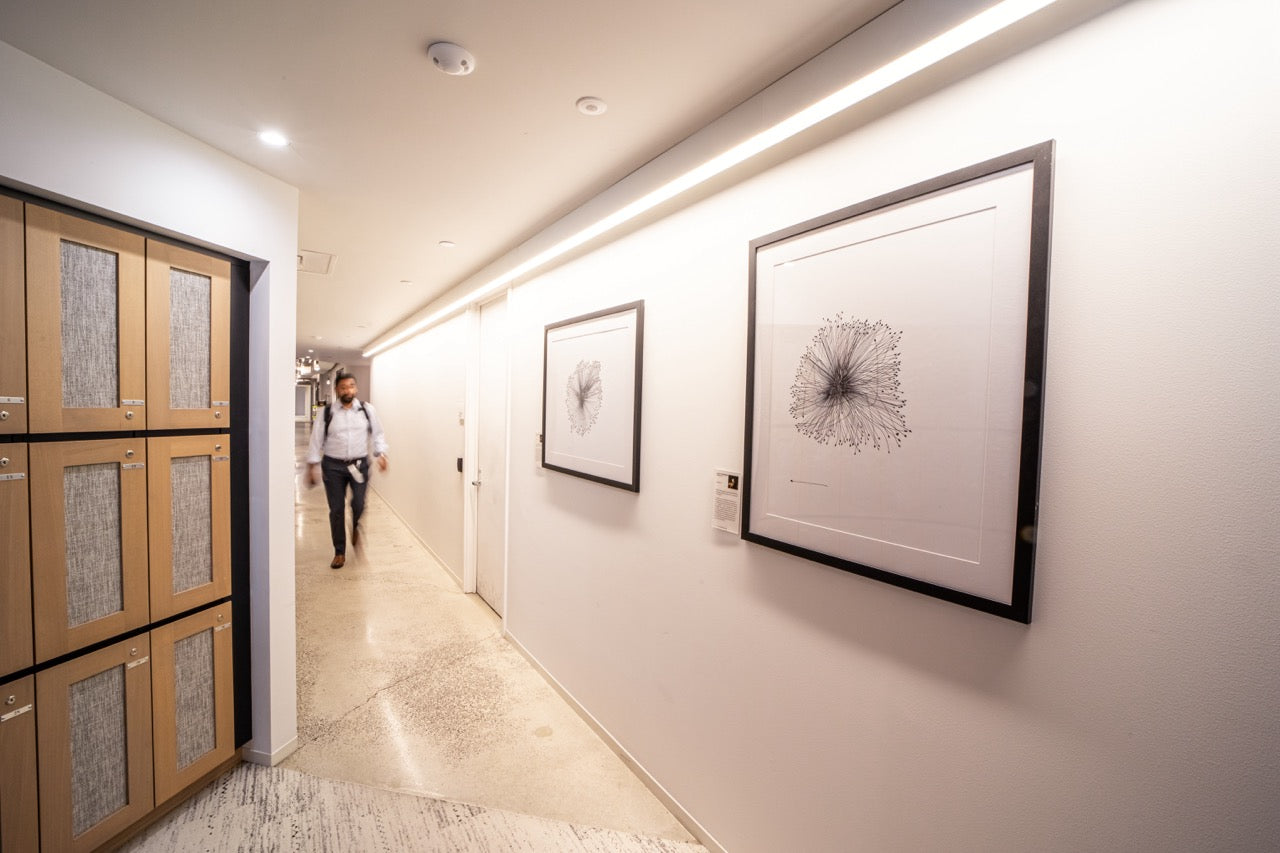  Untitled 31 and Untitled 34 by Boston-based artist Scott Benner hang in a hallway. Photography by Michael Madden.